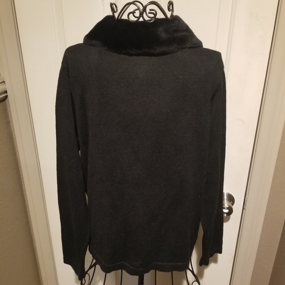 Basic Editions Holiday Poinsettia Beaded Sweater Removable Faux Fur Collar Sz L - Picture 5 of 7